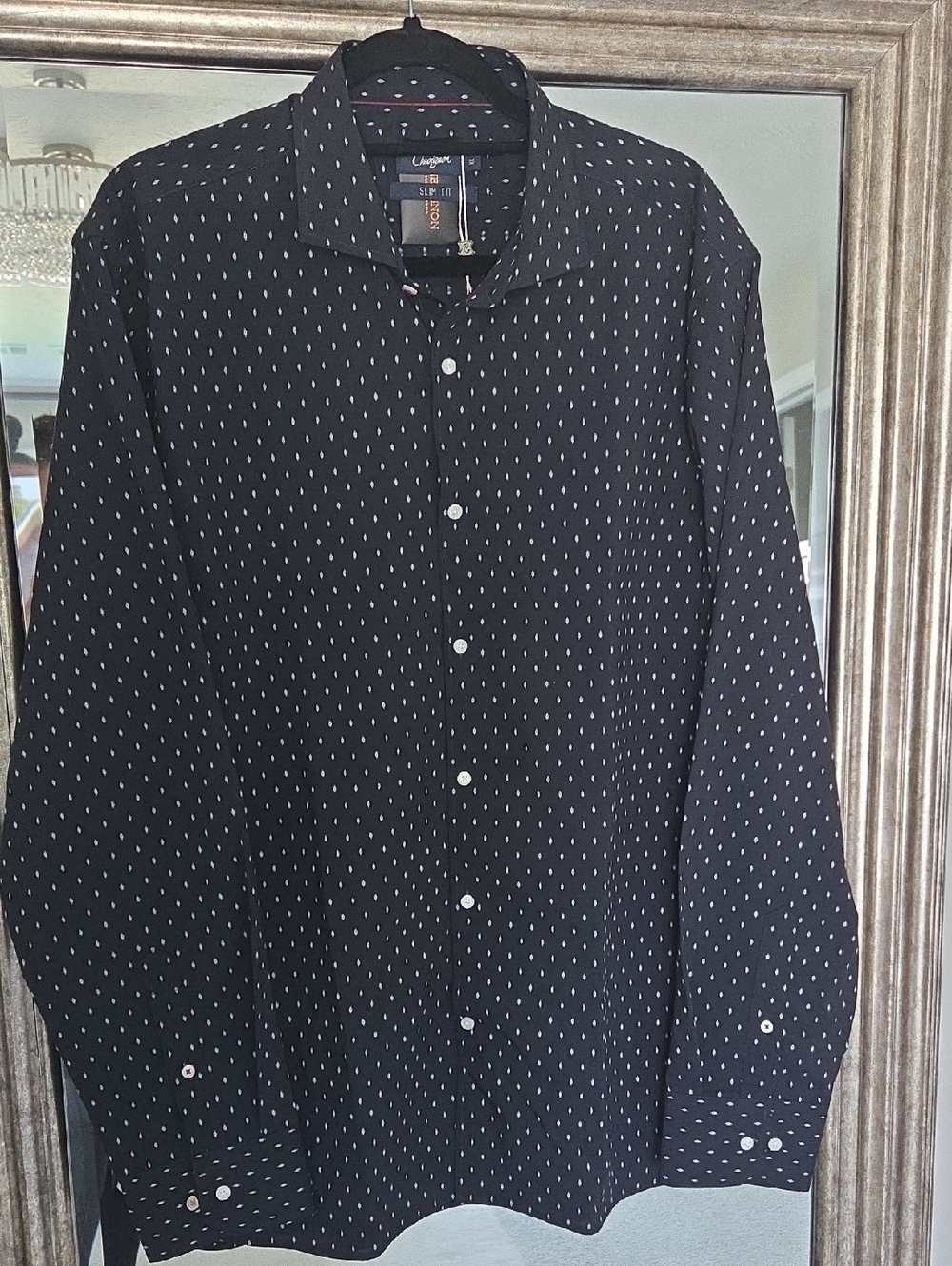 CHEVIGNON Blue Button-Down Shirt with White Dot Pattern